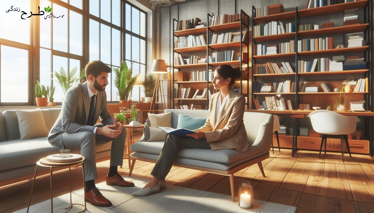 یک روانشناس بالینی در حال مشاوره با یک مراجع در کلینیک روانشناسی