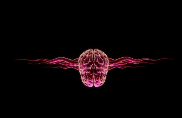 تصویر سوررئال از مغز انسان با امواج نورانی متقارن در دو طرف، نمایش‌دهنده انرژی ذهنی و شبکه‌های عصبی