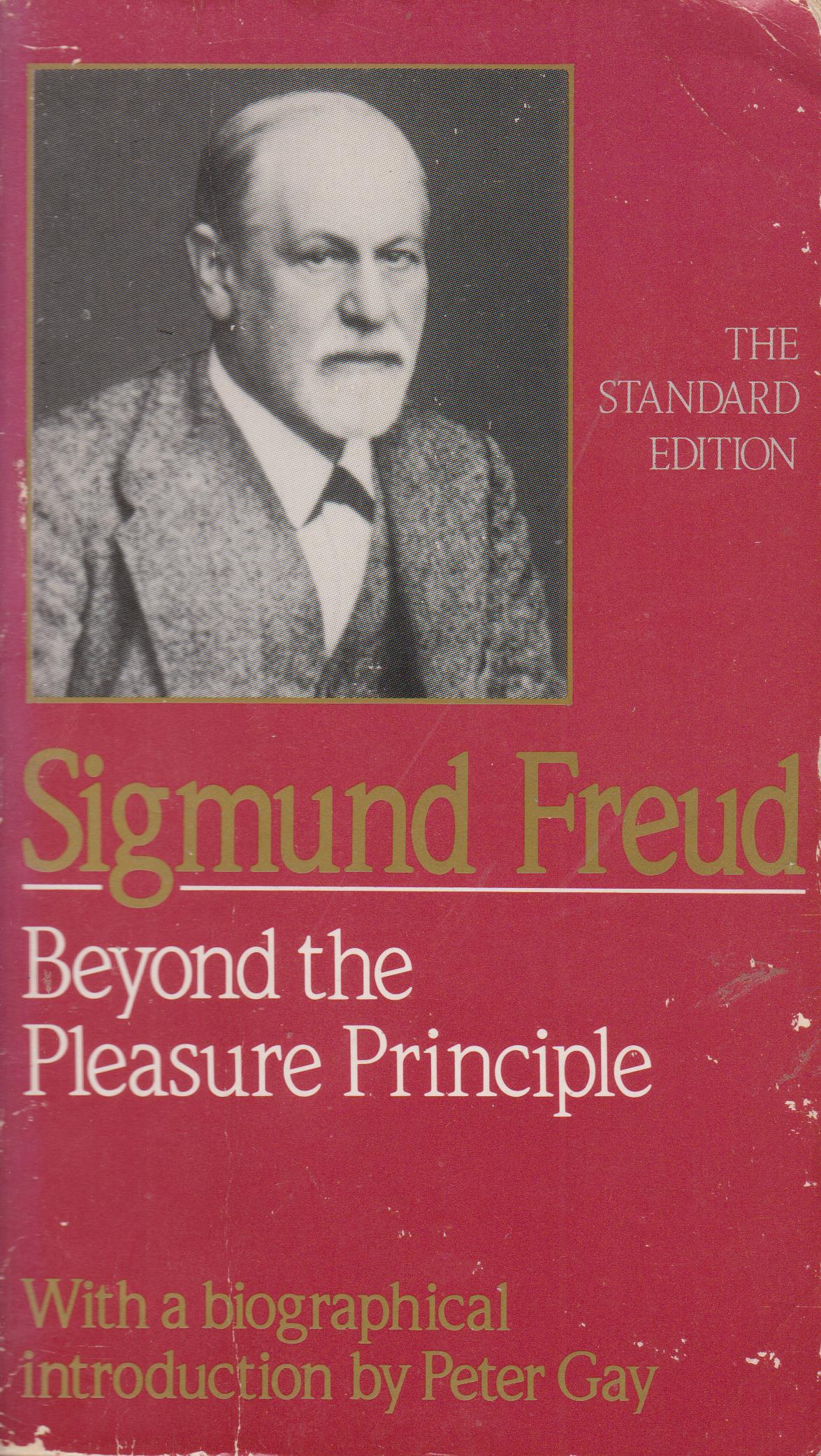 کتاب قرمز رنگ فراسوی اصل لذت نوشته زیگموند فروید با نوشته های انگلیسی و عکس فروید