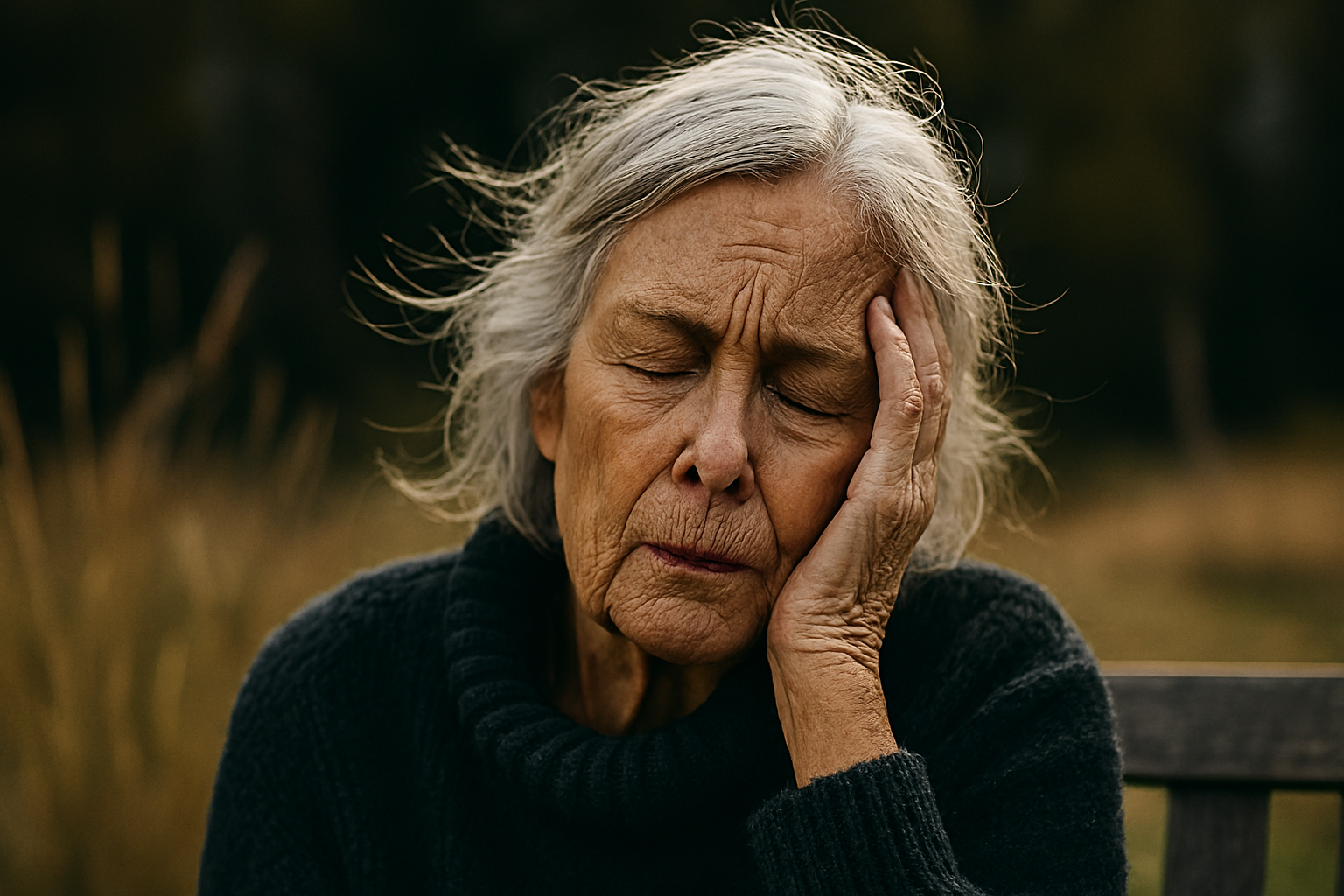 غم و افسردگی پیرزنی اندوهگین در تصویر