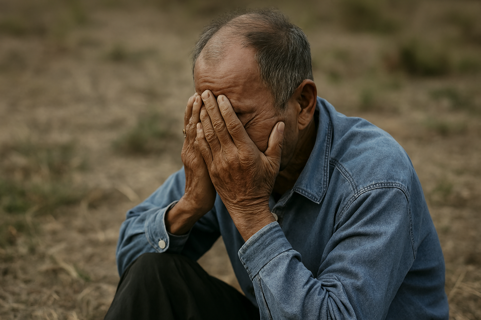 مردی گریان و ناراحت دست بر پیشانی گرفته